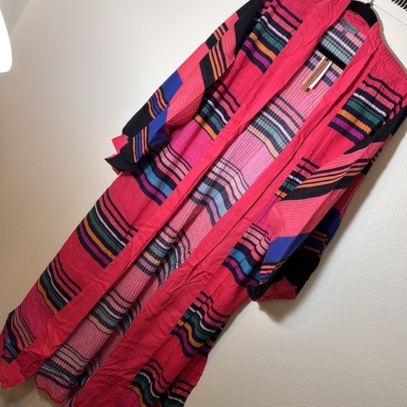 Anthropologie Conditions Apply Kimono Cover-Up Pink Bright Striped One Size - Picture 6 of 11